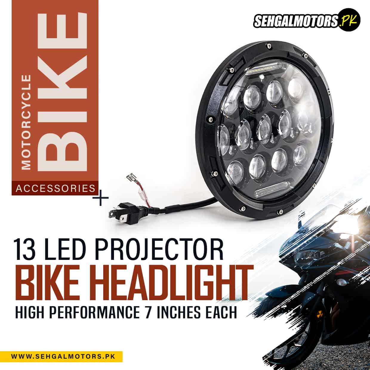 13 LED Projector Bike Headlight High Performance 17.78 CM Each